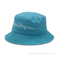 Peacock Blue Washed Cotton Emleckery Bucket Hats